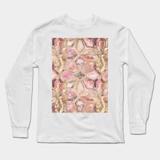 Geometric Gilded Stone Tiles in Blush Pink, Peach and Coral Long Sleeve T-Shirt